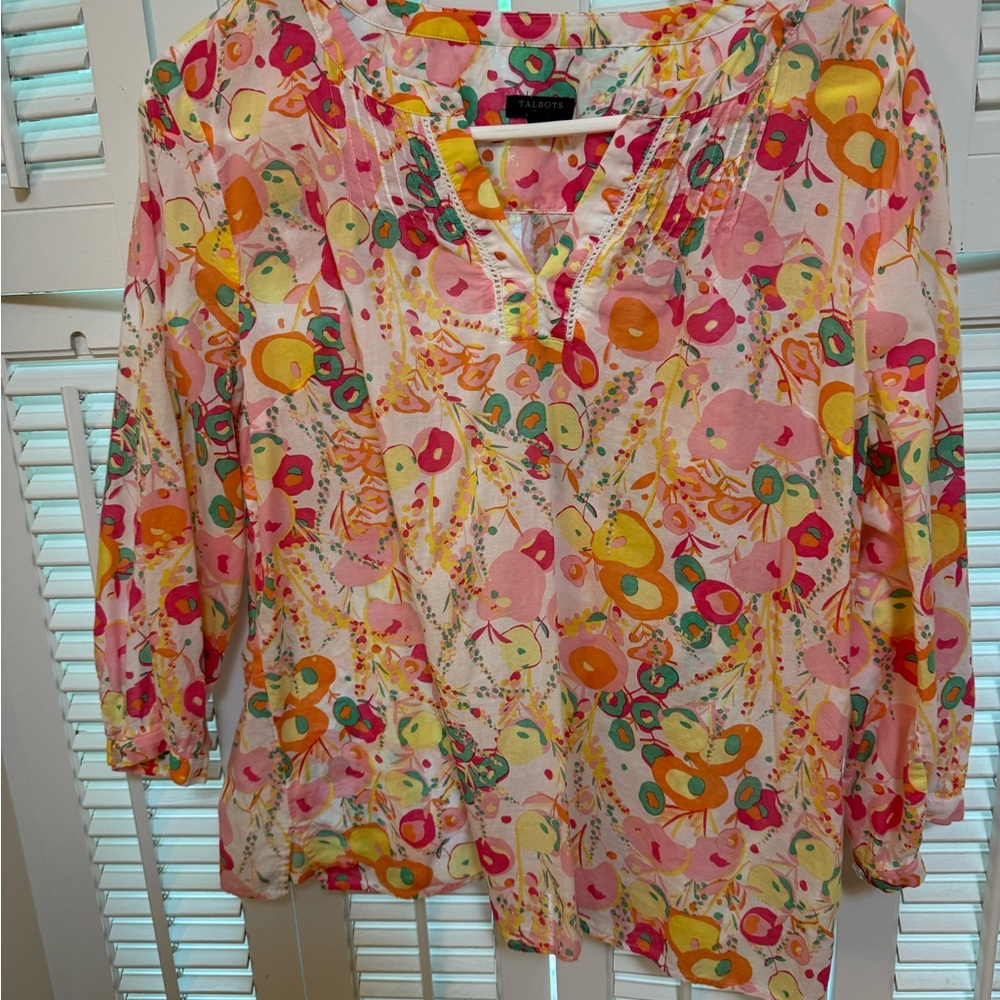 Talbots Pink Wrap Blouse 3/4 Sleeve Relaxed Fit